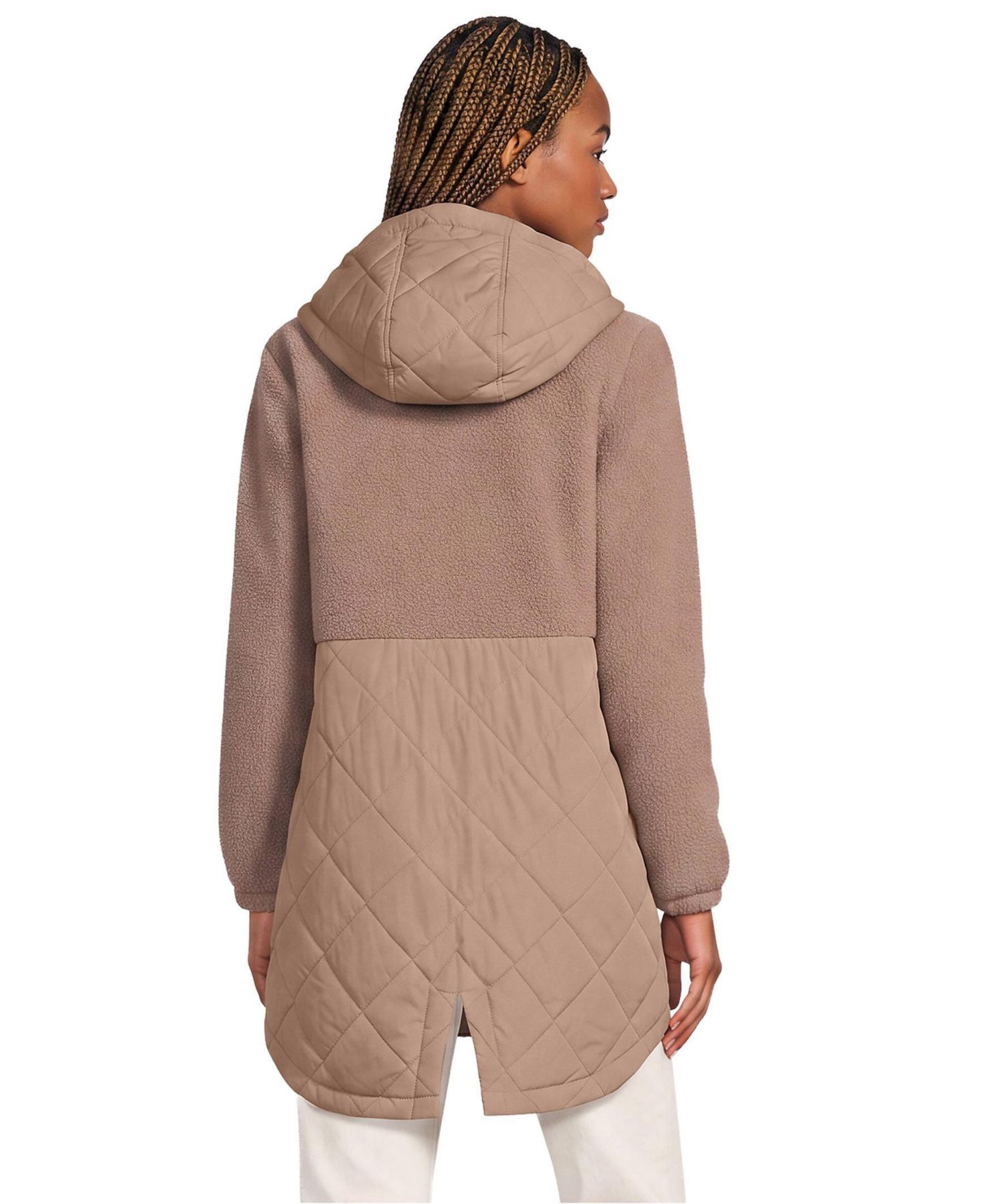 Женская куртка Lands' End Plus Size High Pile Quilted Mixed Media, цвет: Какао — фото 2