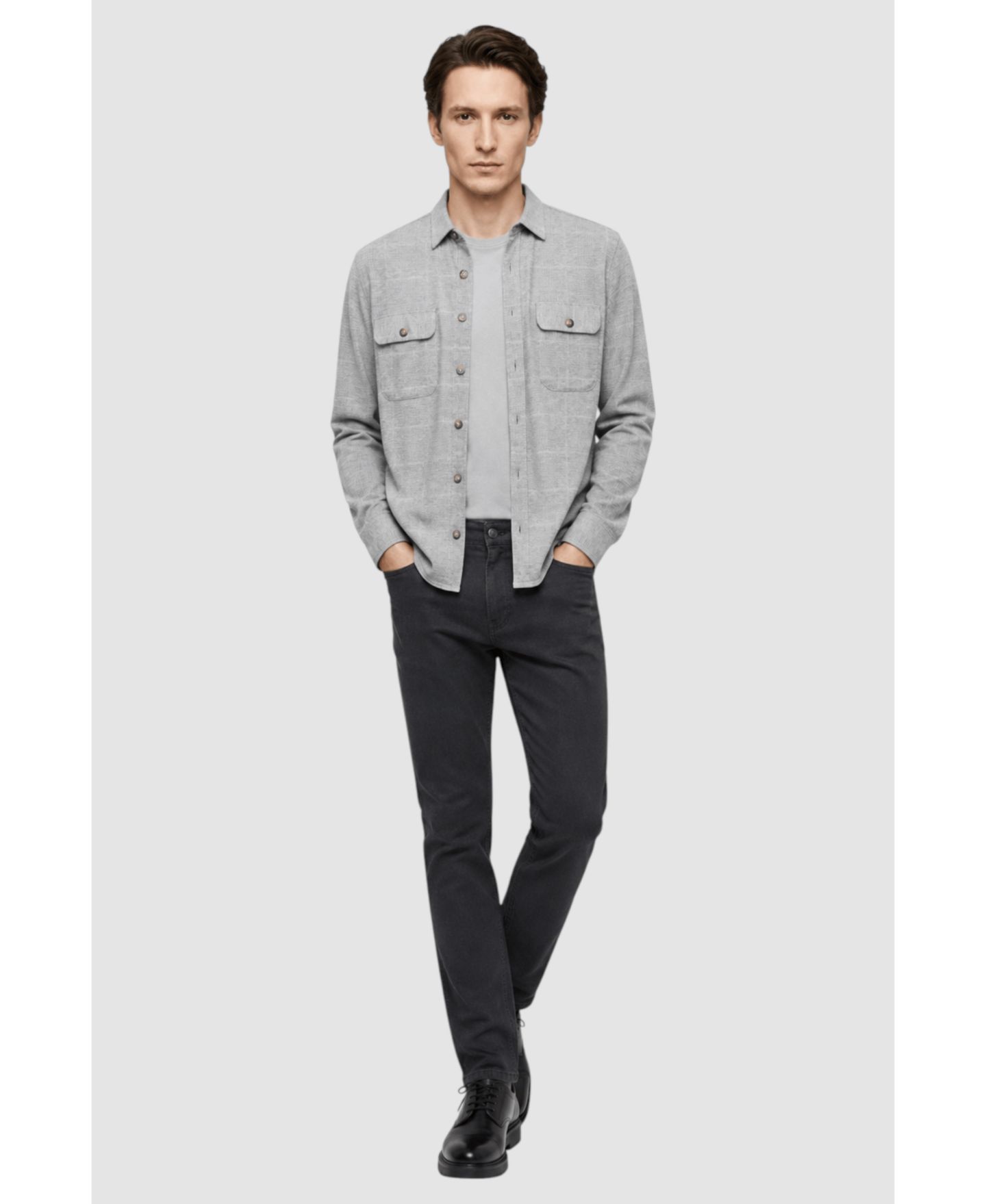 Мужская рубашка Garnet James Regular-Fit Textured Two-Pocket Overshirt, цвет: Платиновый — фото 6