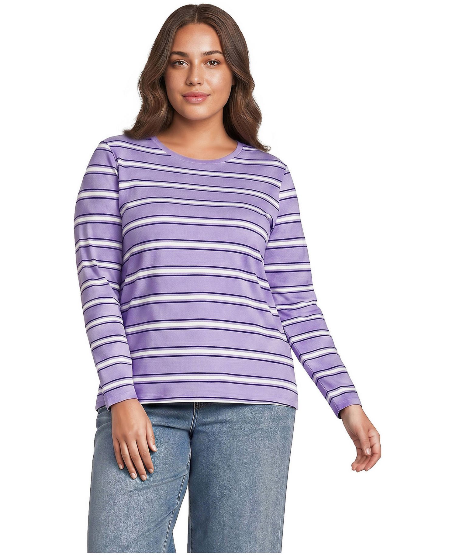 Plus Size Supima Cotton Long Sleeve Crewneck T-Shirt