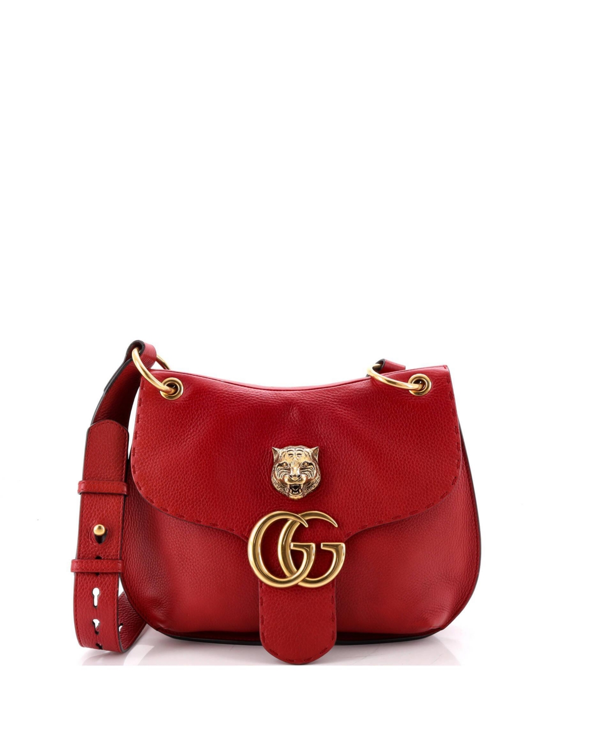 Pre-Owned Gucci Medium Gg Marmont Animalier Shoulder Bag Leather - Red