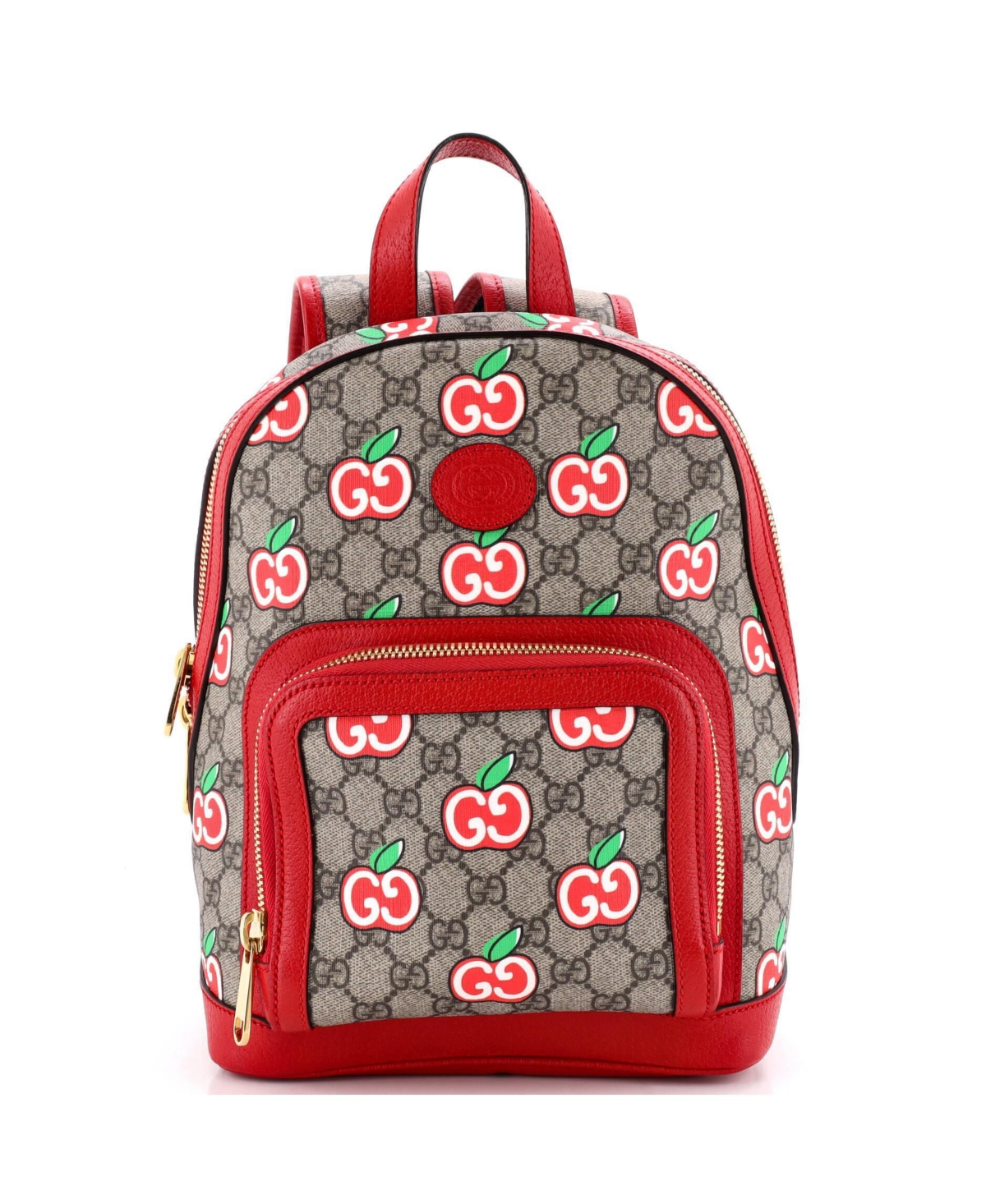 Pre-Owned Gucci Small Zip Pocket Backpack Apple Gg Coated Canvas - Red