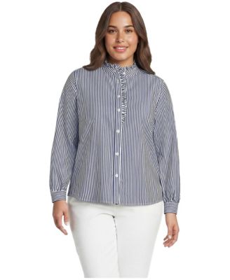 Plus Size Poplin Ruffle Collar Shirt