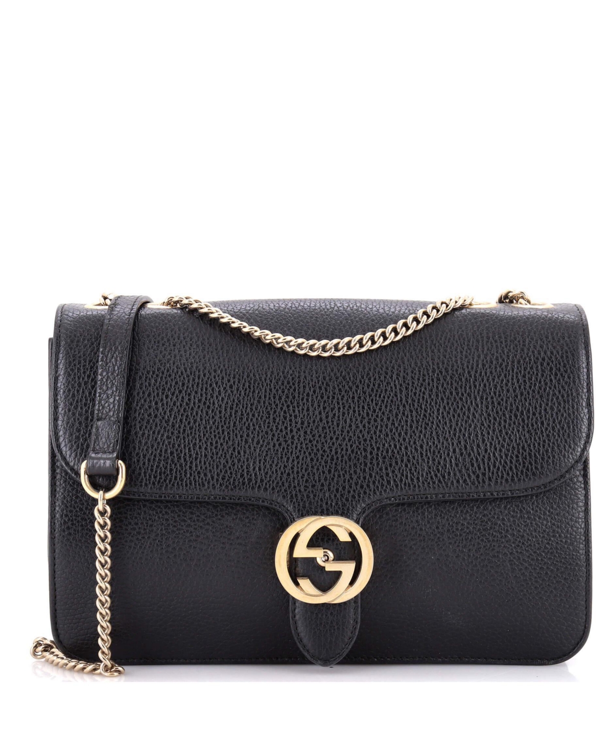 Pre-Owned Gucci Medium Interlocking Shoulder Bag Leather - Black