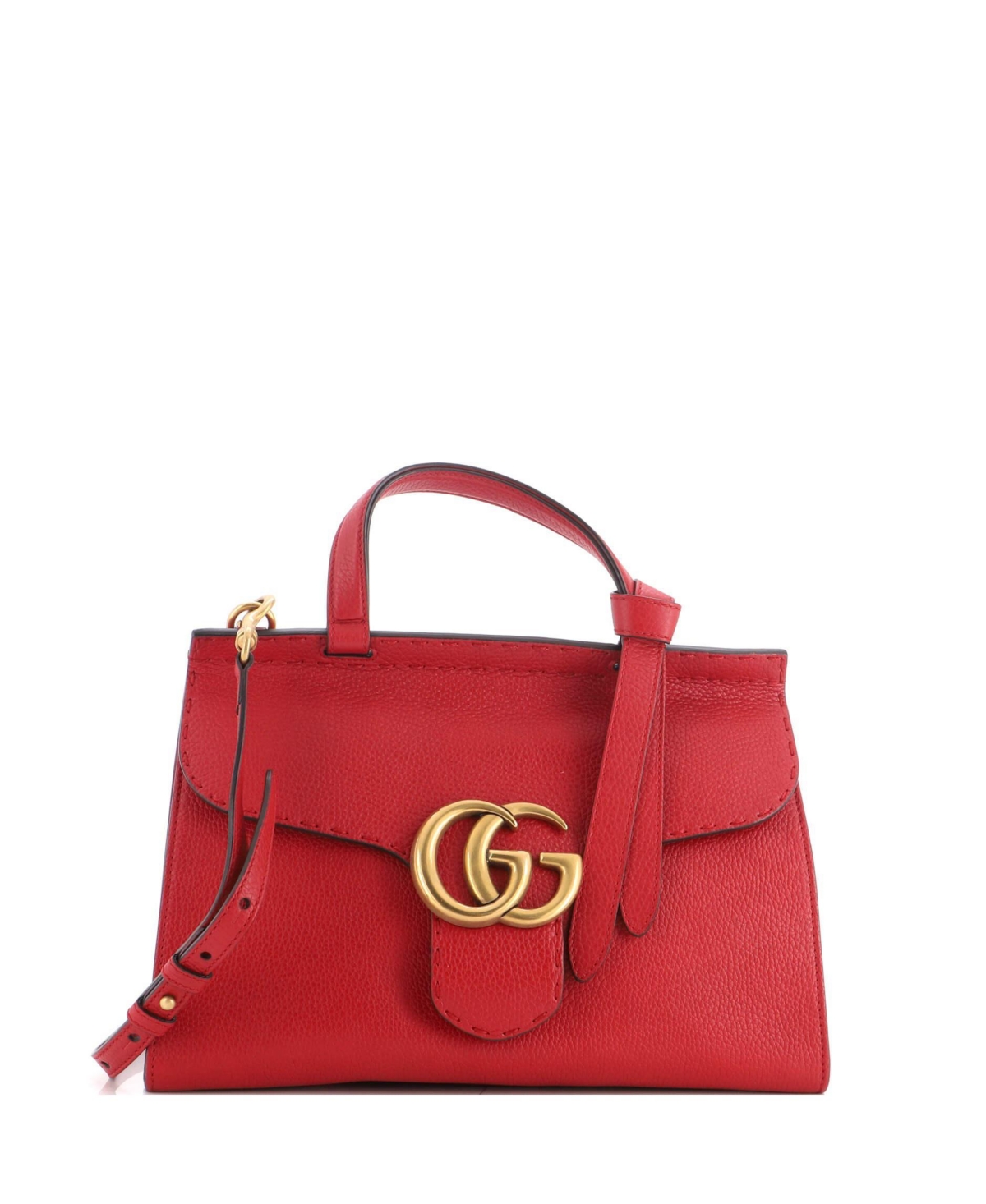 Pre-Owned Gucci Small Gg Marmont Top Handle Bag Leather - Red