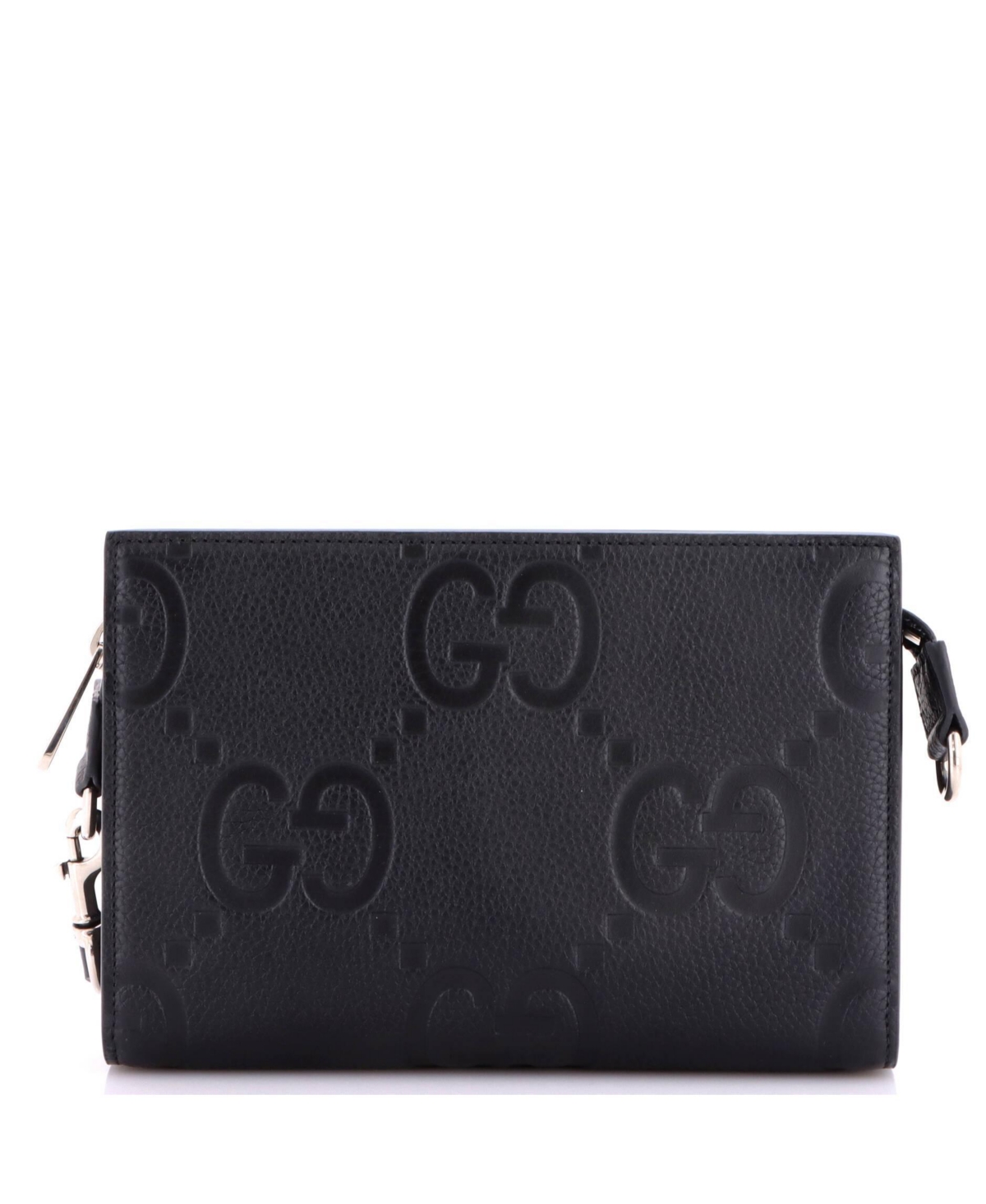 Pre-Owned Gucci Zip Crossbody Bag Jumbo Gg Embossed Leather - Black