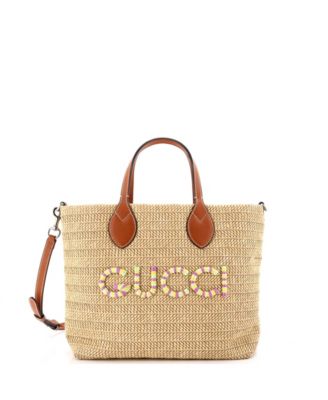 Small Logo Plaque Convertible Tote Raffia