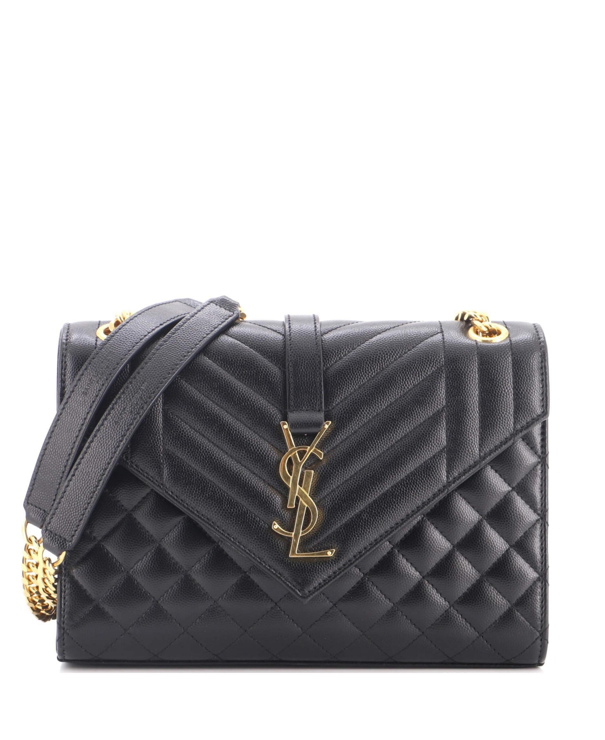 Pre-Owned Saint Laurent Medium Classic Monogram Envelope Satchel Mixed Matelasse Leather - Black