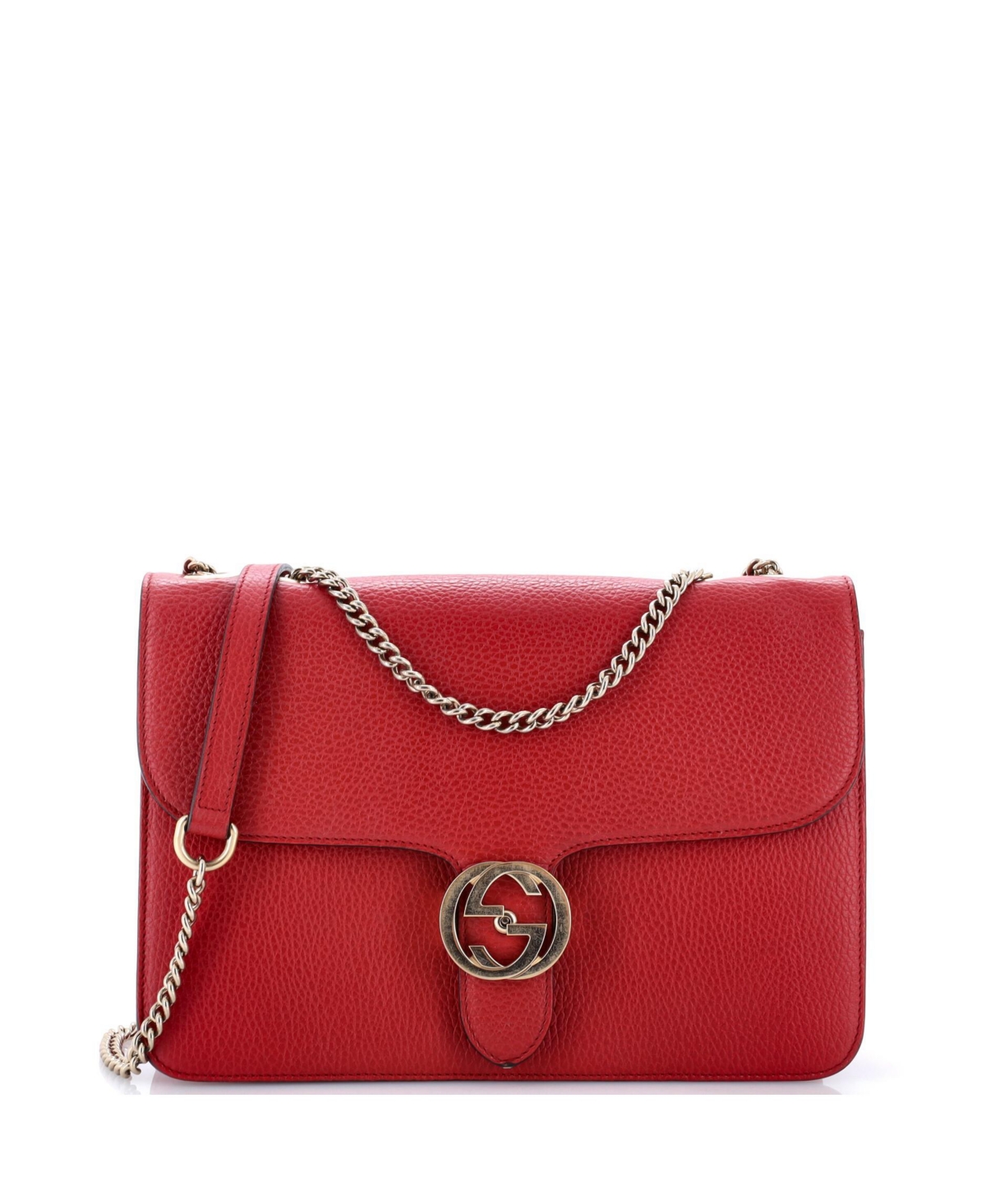 Pre-Owned Gucci Medium Interlocking Shoulder Bag Leather - Red