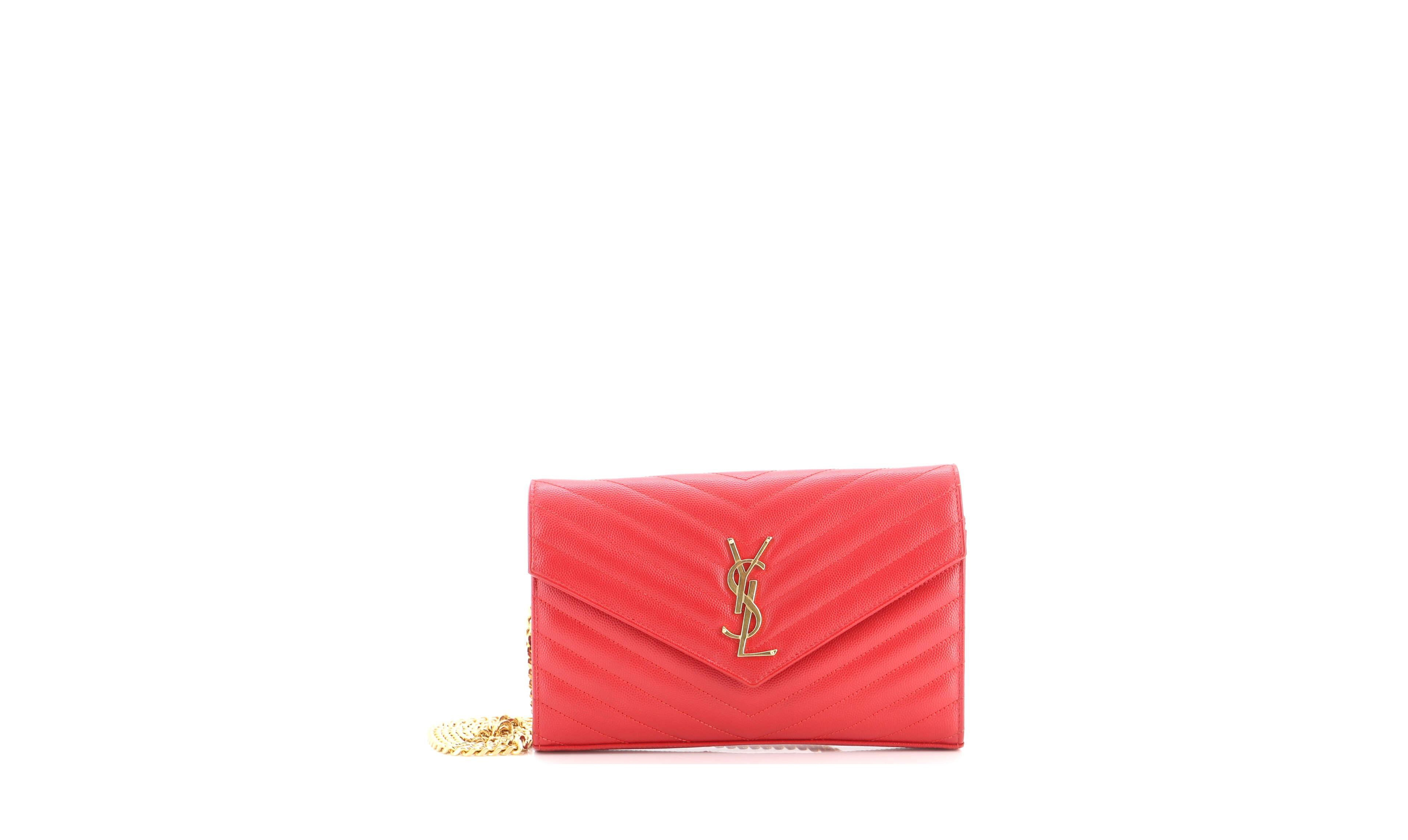 Saint Laurent Classic Monogram Matelasse Chevron Leather Wallet on Chain
