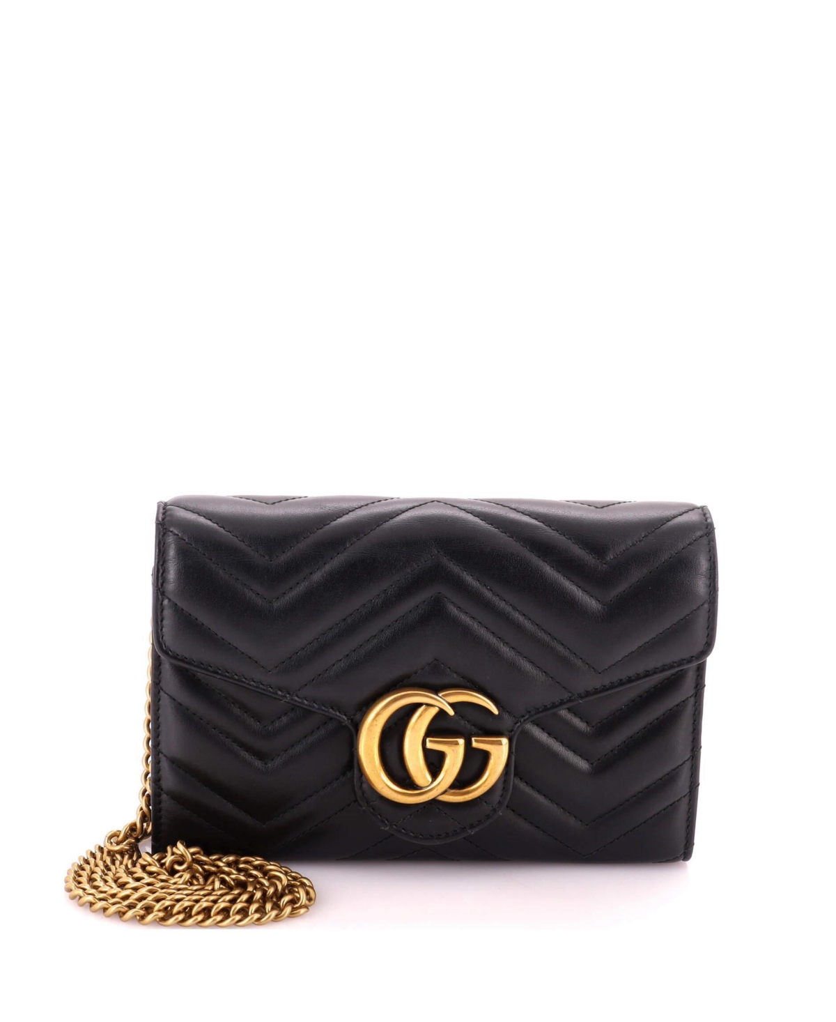 Pre-Owned Gucci Mini Gg Marmont Matelasse Leather Chain Wallet - Black