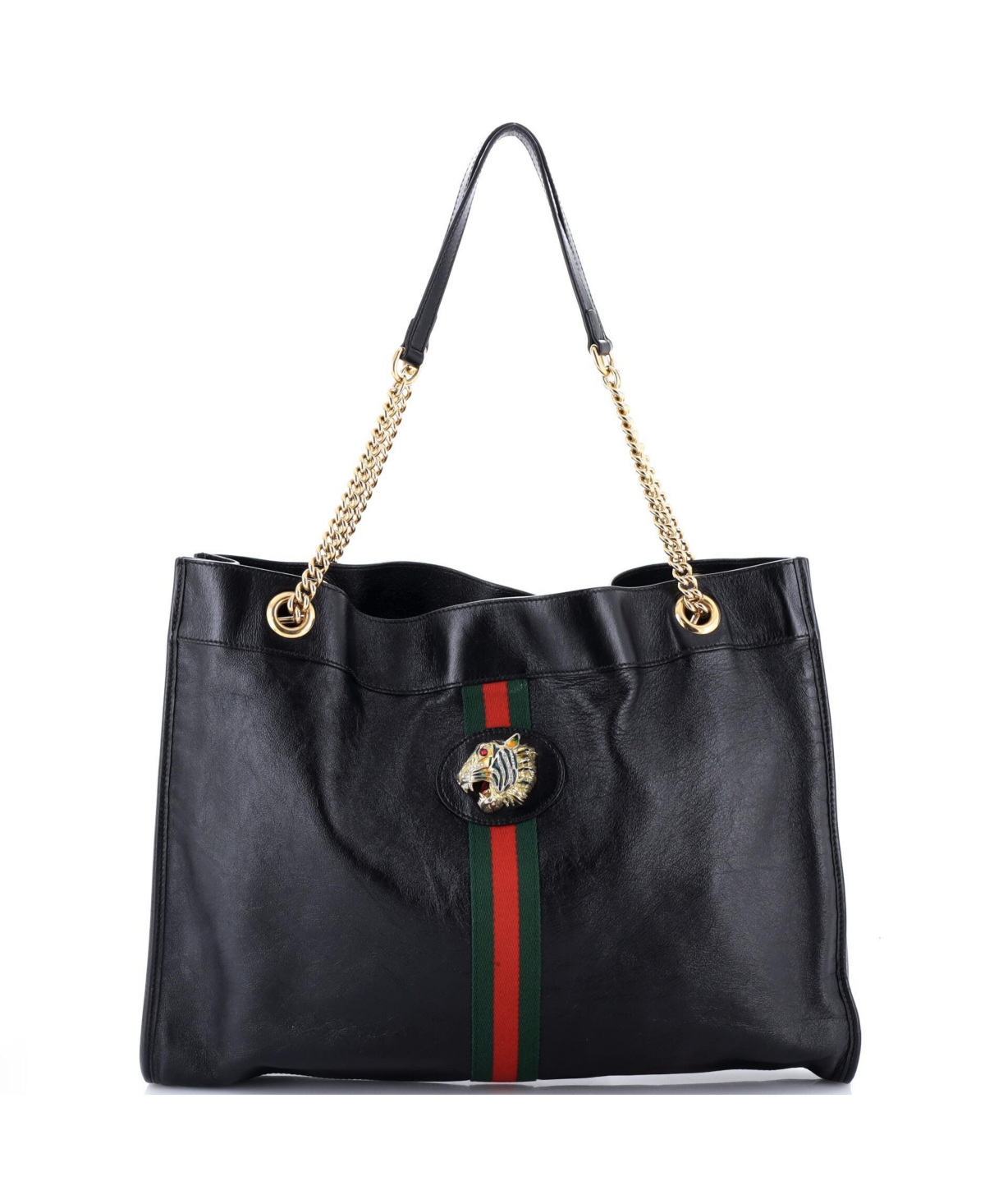 Pre-Owned Gucci Large Rajah Chain Tote Leather - Black