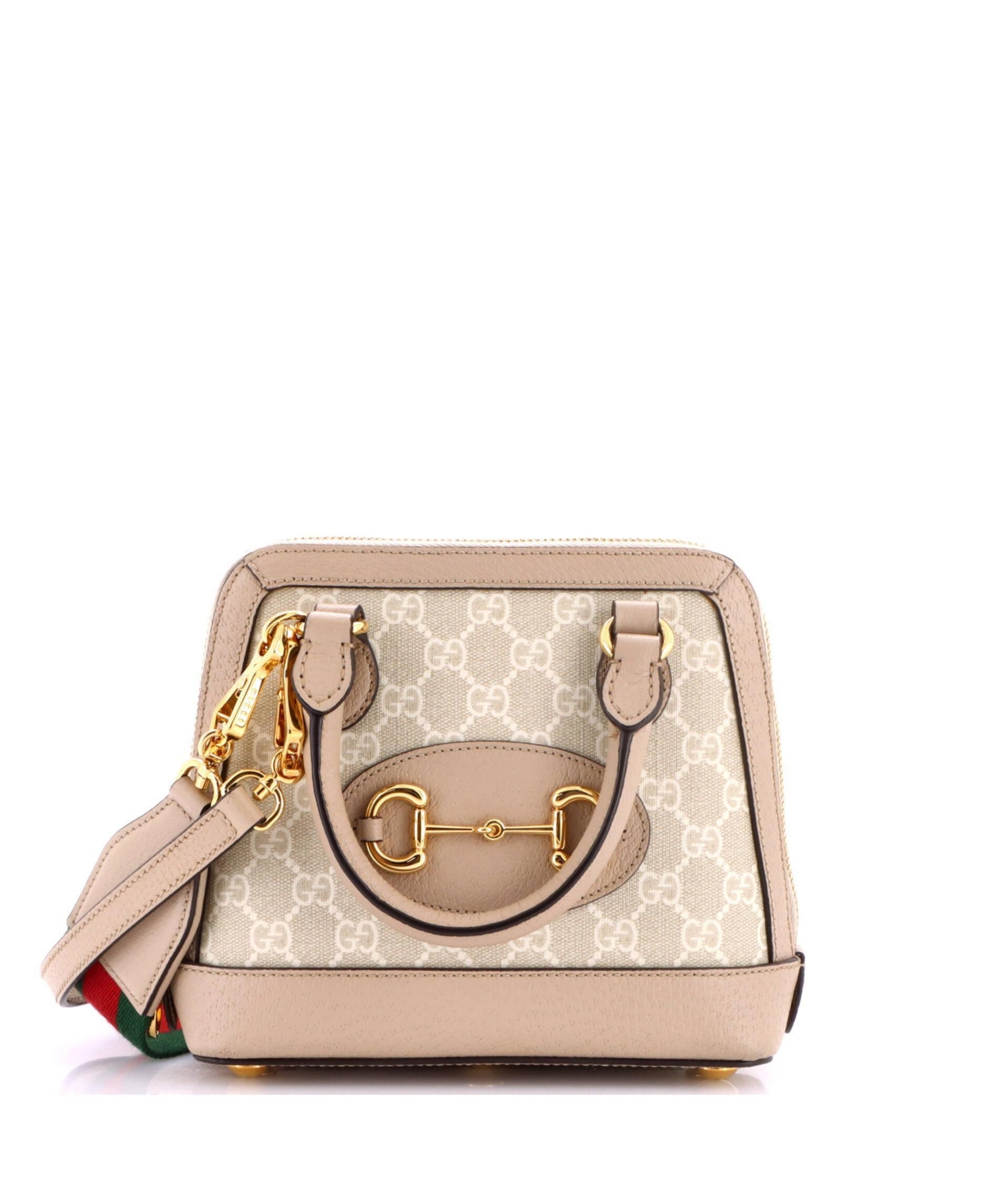 Pre-Owned Gucci Mini Horsebit 1955 Top Handle Bag Gg Coated Canvas with Leather - Natural