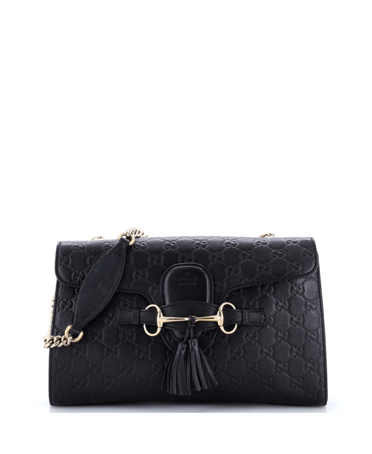 Pre-Owned Gucci Medium Emily Chain Flap Bag Guccissima Leather - Black