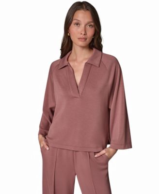 Women's Jet Set Bracelet Sleeve Oversized 3/4-Sleeve Collared Top