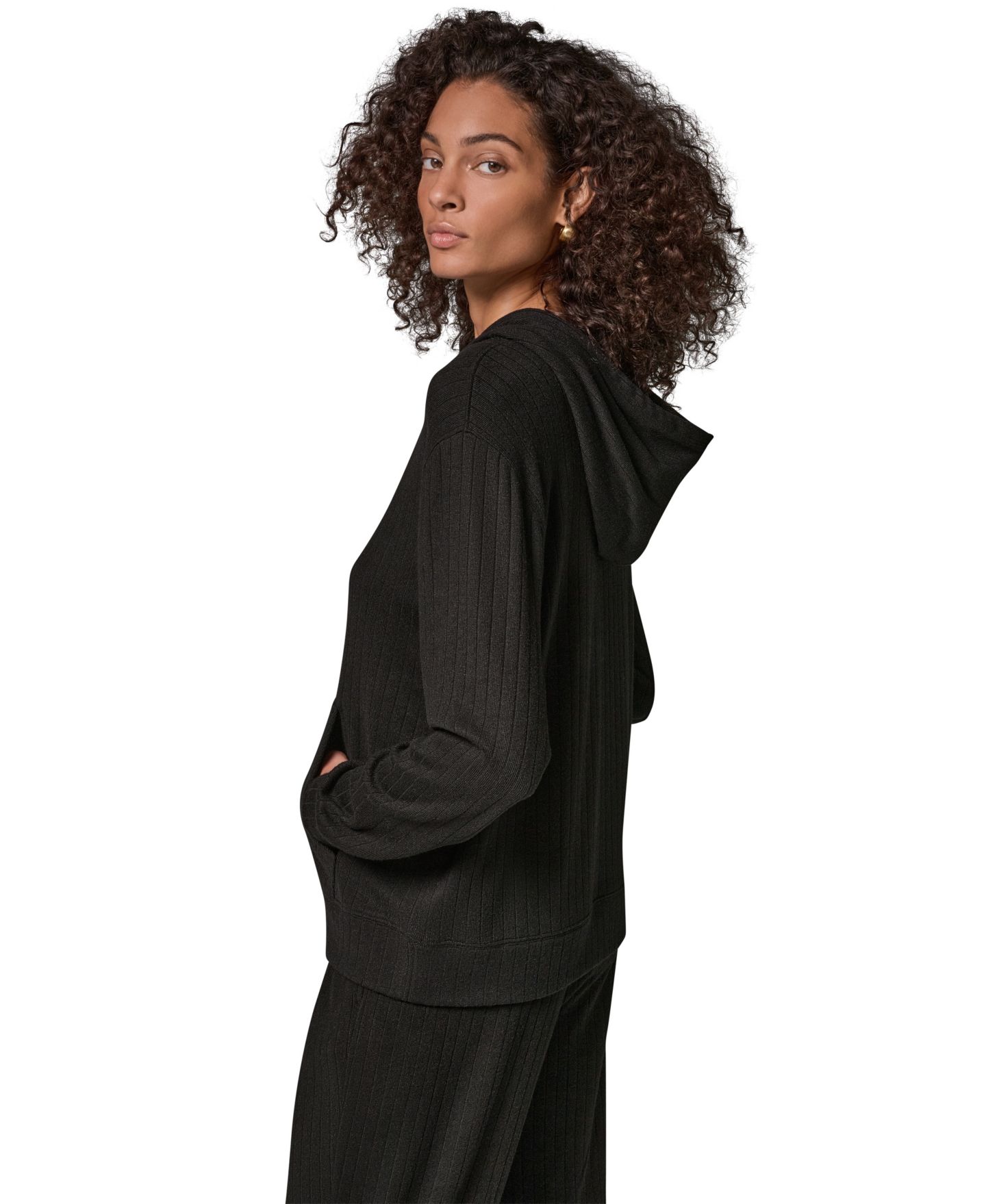 Женское худи Donna Karan Weekend Plush Drop-Needle Ribbed, цвет: Чёрный — фото 4