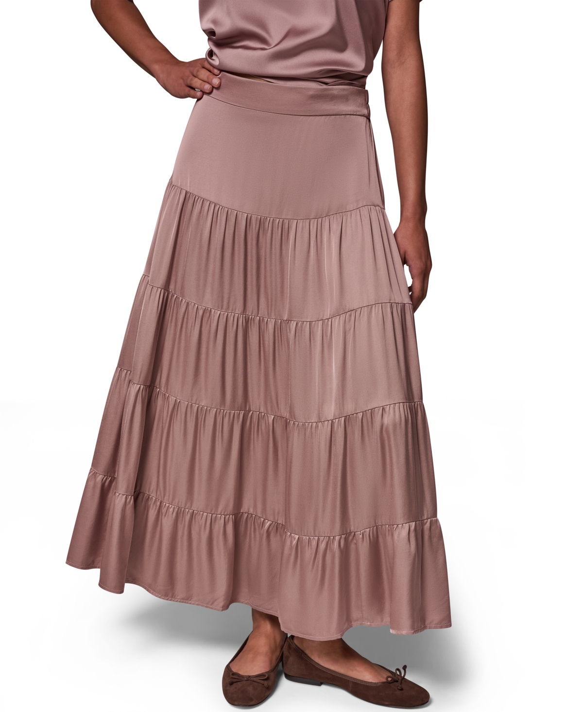 Donna Karan Weekend Women's Satin Midi Tiered Skirt - Deco Pink