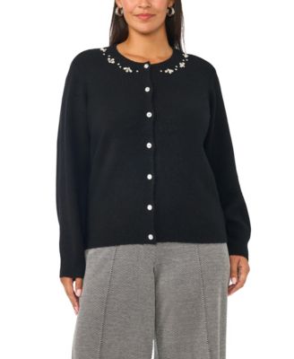 Plus Size Embellished Crewneck Cardigan Sweater