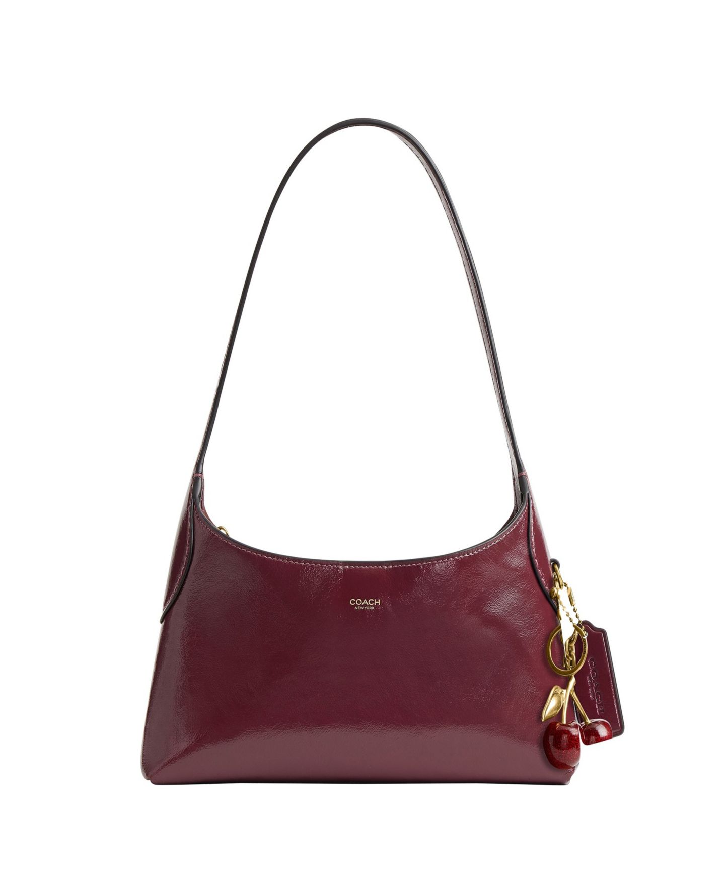 Женская сумка Coach Brooklyn 26 из глазированной кожи, на плечо, маленькая, цвет: Латунный / Тёмный вишнёвый — фото 1
