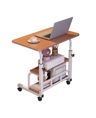 Adjustable 60x40cm Height Rolling Standing Desk, Mobile Portable Computer Table with Wheels and Storage Shelves