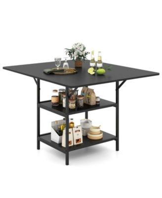 47 Inch Rectangular Dining Table with 2 Open Storage Shelves and Sturdy Metal Legs