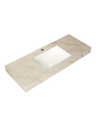 48 Inch Cream Gold Vein Sintered Stone Countertop Undermount Ceramic Basin 1 Standard Pre Drilled Faucet Hole No Cabinet Faucet or Sink Cover