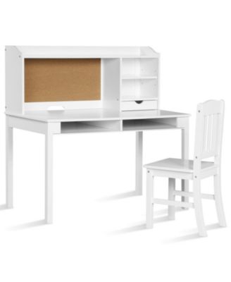 Kids Desk and Chair Set with Hutch and Open Bookshelves