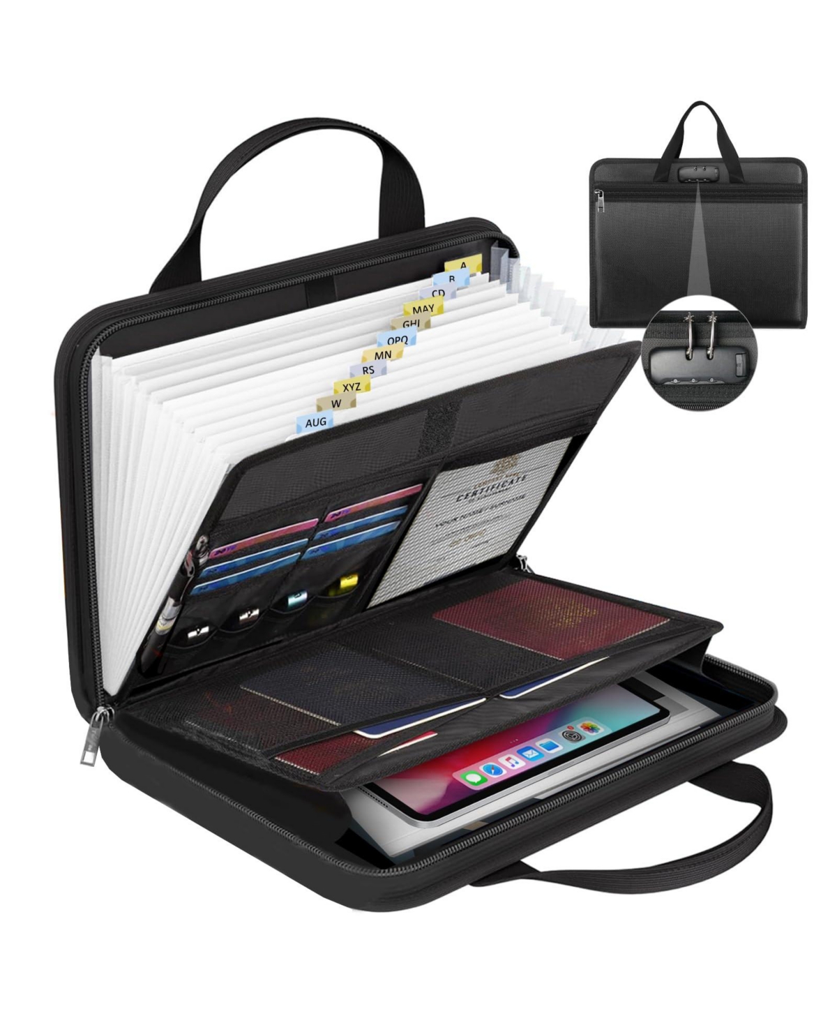 Four Candies Fireproof Expanding File Folder 13 Pockets Water Resistant Zipper Labels Handle