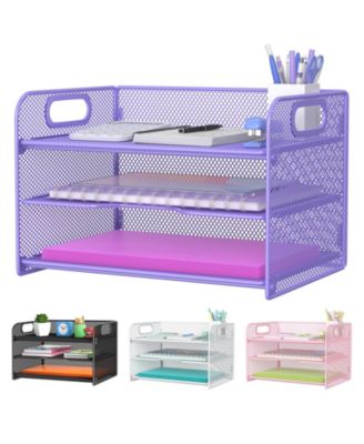 Mesh Desk Sorter Paper Organizer With Handle Sliding Trays