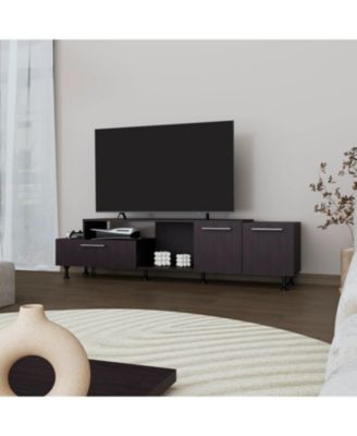 69.3 Inch Wengue Finish Entertainment Center with Open Shelves and Dual Side Storage Cabinets