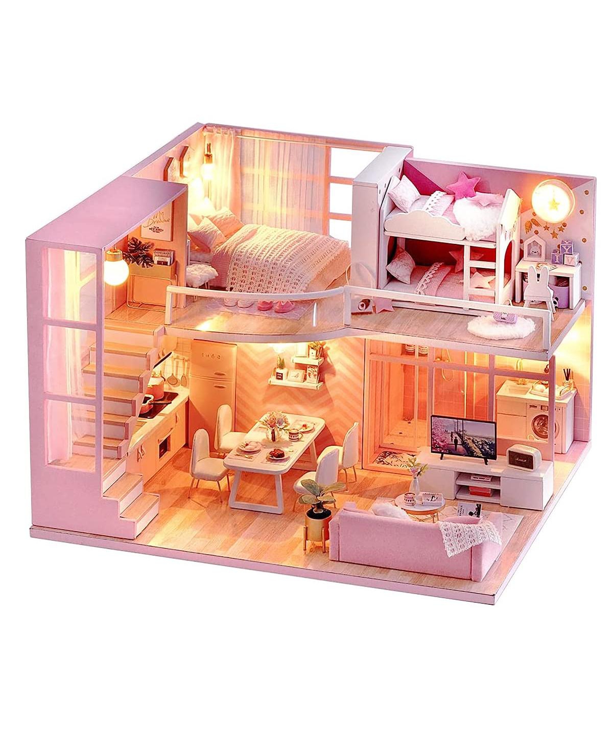 Gnuadz Diy Miniature Dollhouse Kit with Music Movement and Led Lights, Ages 14+