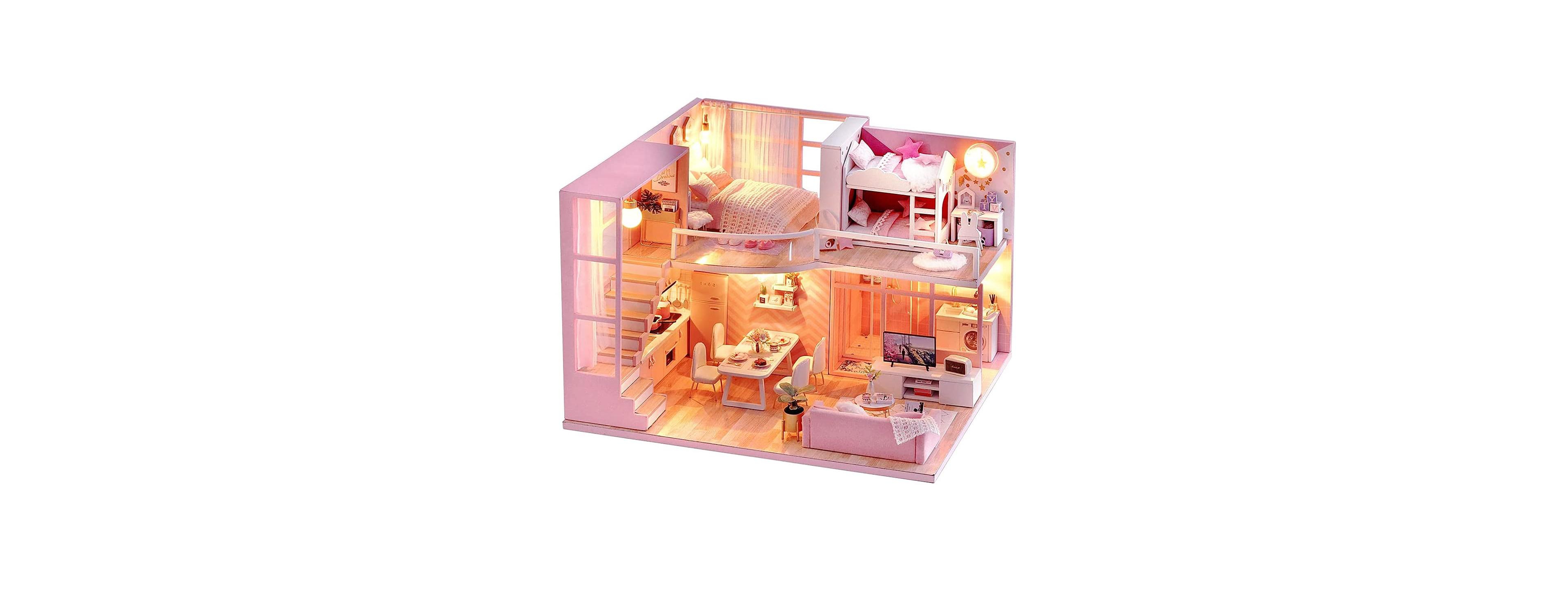 Gnuadz Diy Miniature Dollhouse Kit with Music Movement and Led Lights, Ages 14+