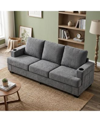 89 Inch Modern 3-Seater Sofa with Cup Holders and Side Storage Pockets, Deep Seat Living Room Couch
