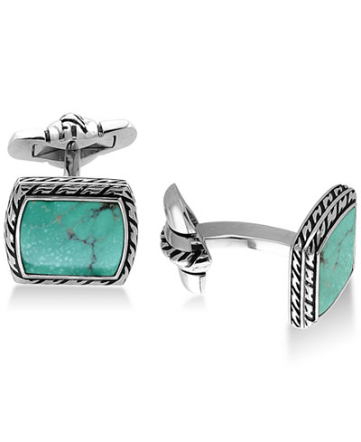 EFFY® Men's Manufactured Turquoise (12-1/2 x 9-1/2mm) Cuff Links in Sterling Silver and Black Lacquer