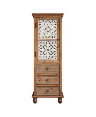 54 Inch Solid Wood and MDF 3-Drawer Floral Cutout Door Storage Cabinet