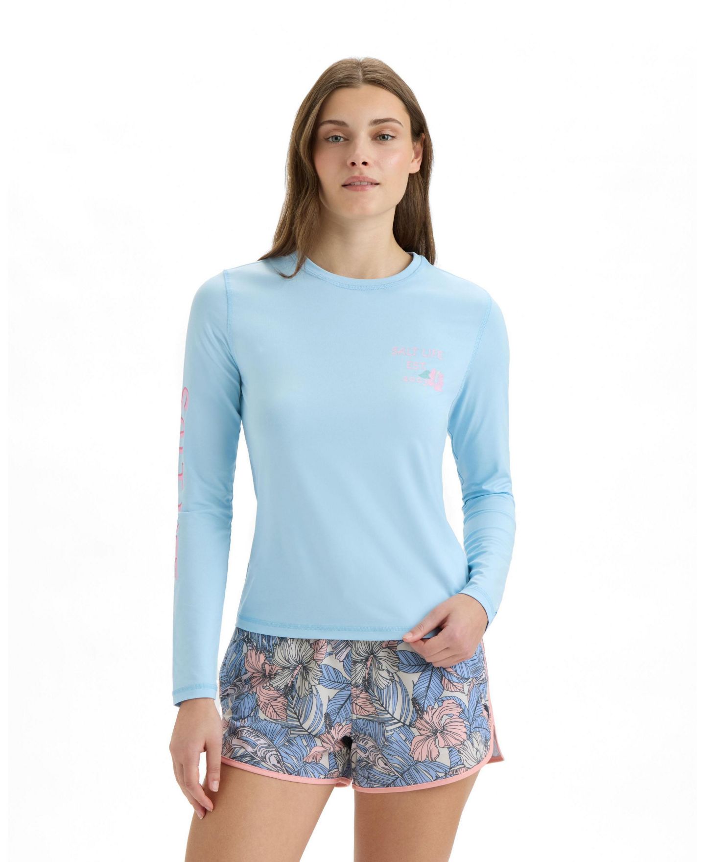 Женская футболка Salt Life Keep Surfing Performance Long Sleeve, цвет: Синий меланжевый — фото 1
