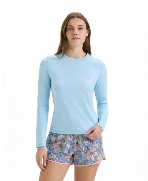 Женская футболка Salt Life Keep Surfing Performance Long Sleeve, цвет: Синий меланжевый