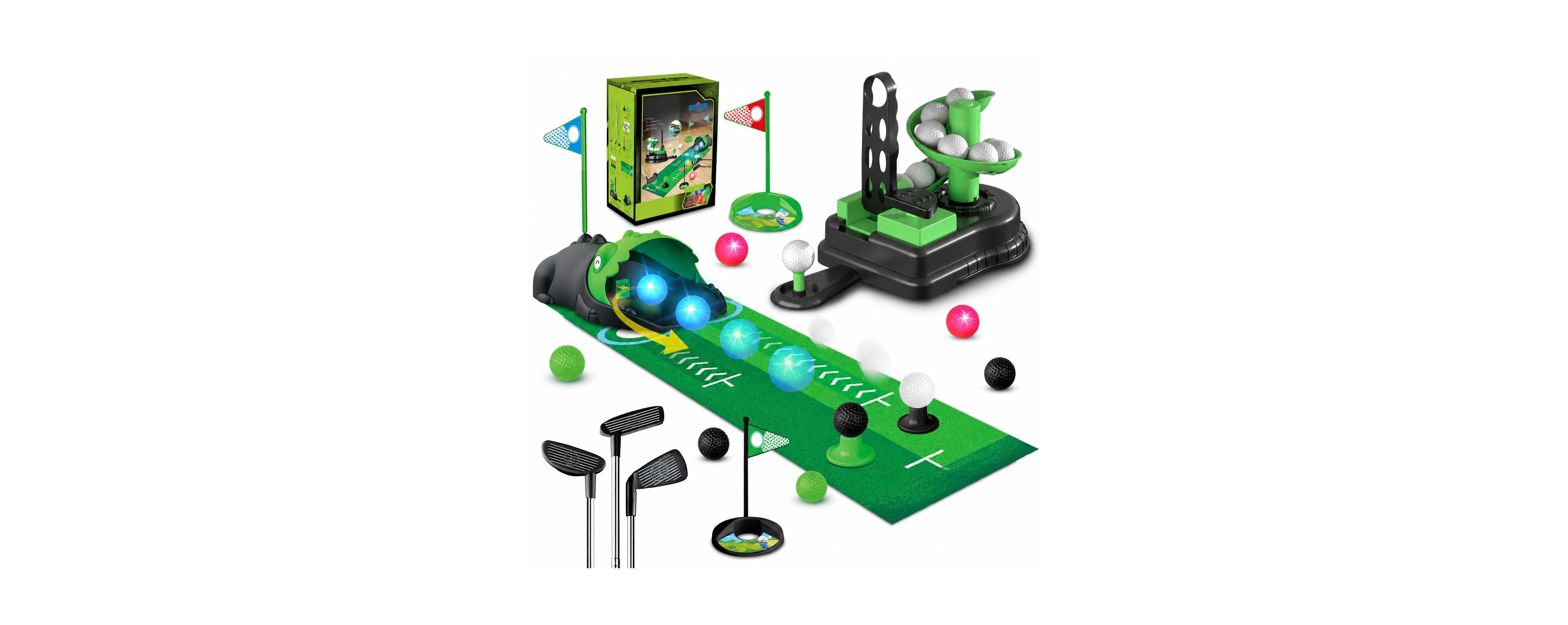 Peneyon Upgraded 3 In 1 Kids Golf Set Dinosaur Automatic Ball Returner Led Light Up Balls For 3-8 Indoor Outdoor Play