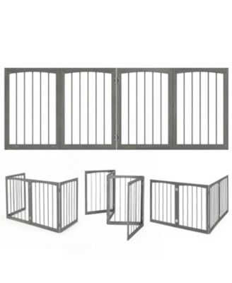 83 in Wide 4-Panel Wooden Dog Gate with 180-Degree Hinges