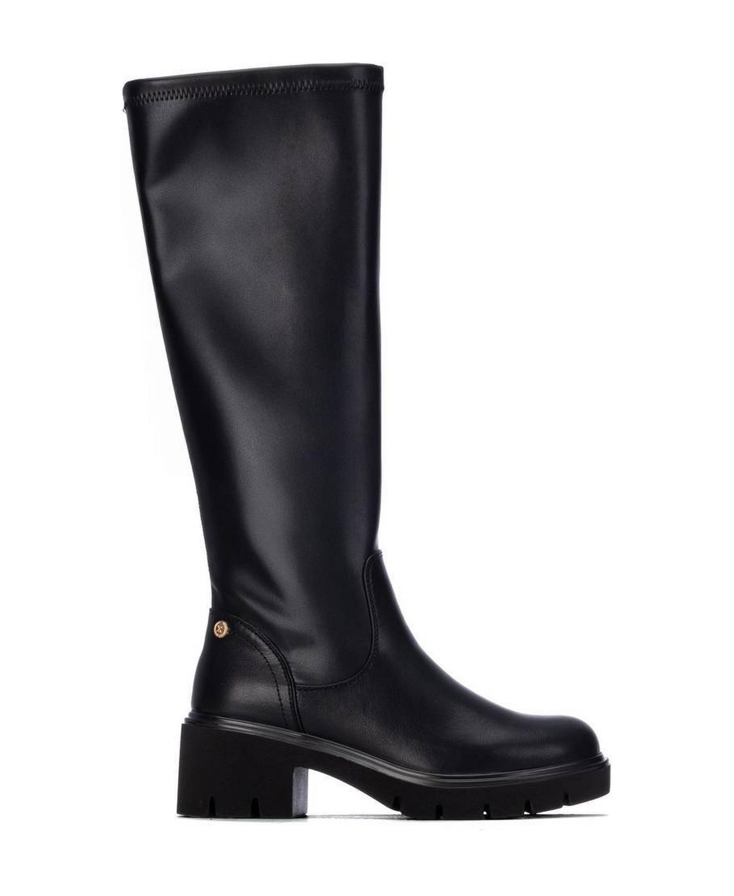 Женские ботинки XTI Knee-High Stretch-Shaft Block-Heel, цвет: Чёрный — фото 2