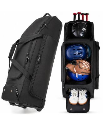 Rolling Baseball Catchers Gear Bag With Wheels For 4 Bats Organized Storage
