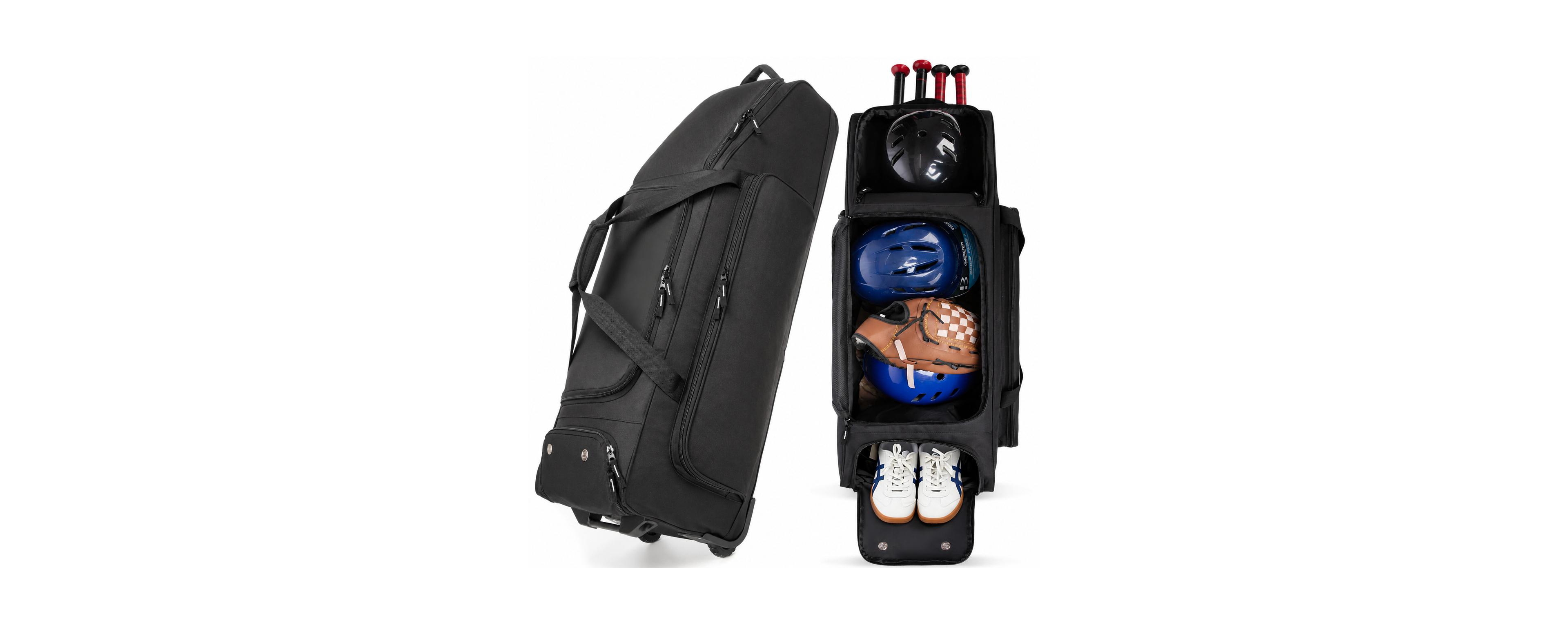 Peneyon Rolling Baseball Catchers Gear Bag With Wheels For 4 Bats Organized Storage