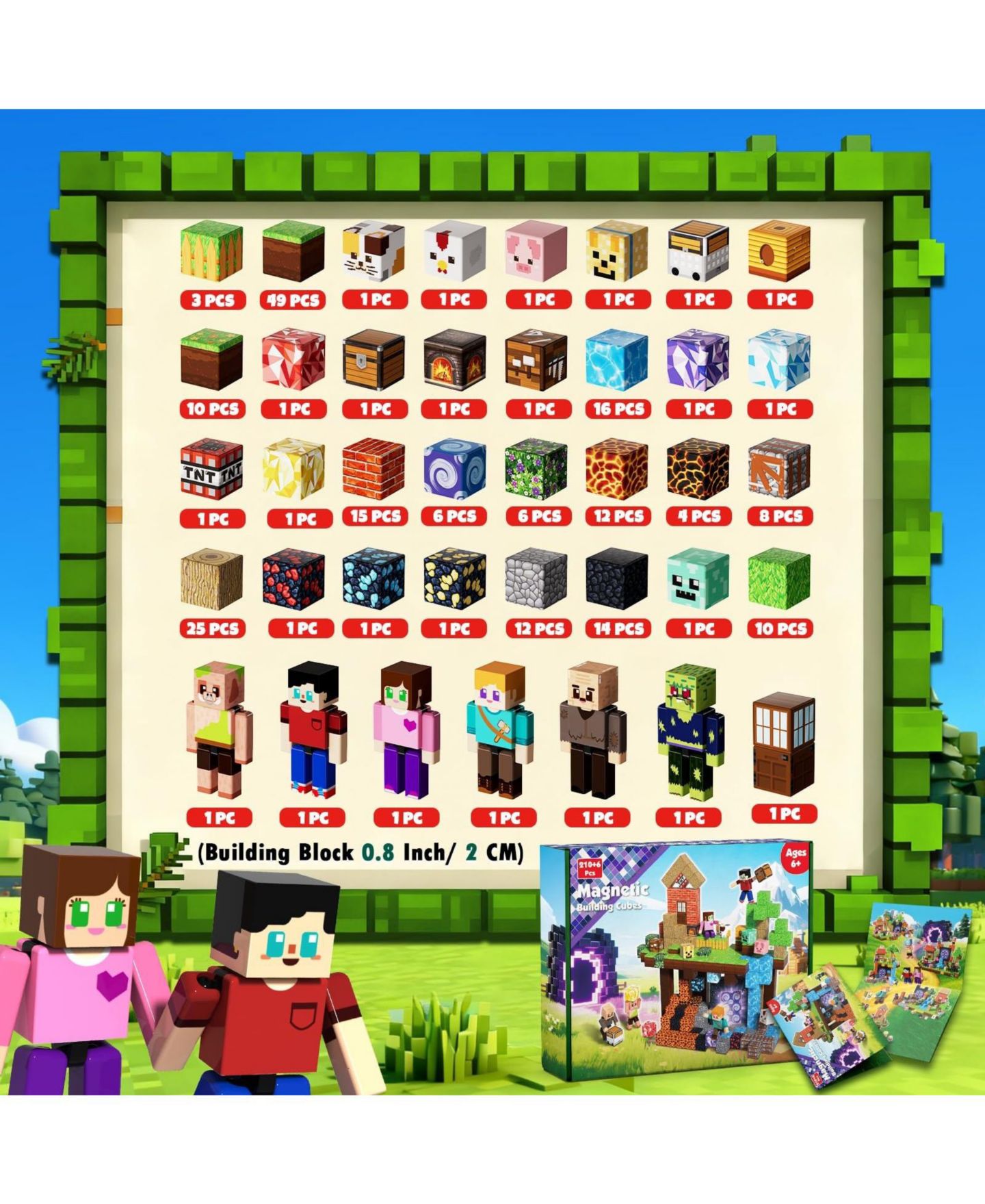 Магнитный конструктор Gnuadz Minecraft с 6 фигурками, от 6 лет, цвет: Разноцветный — фото 2