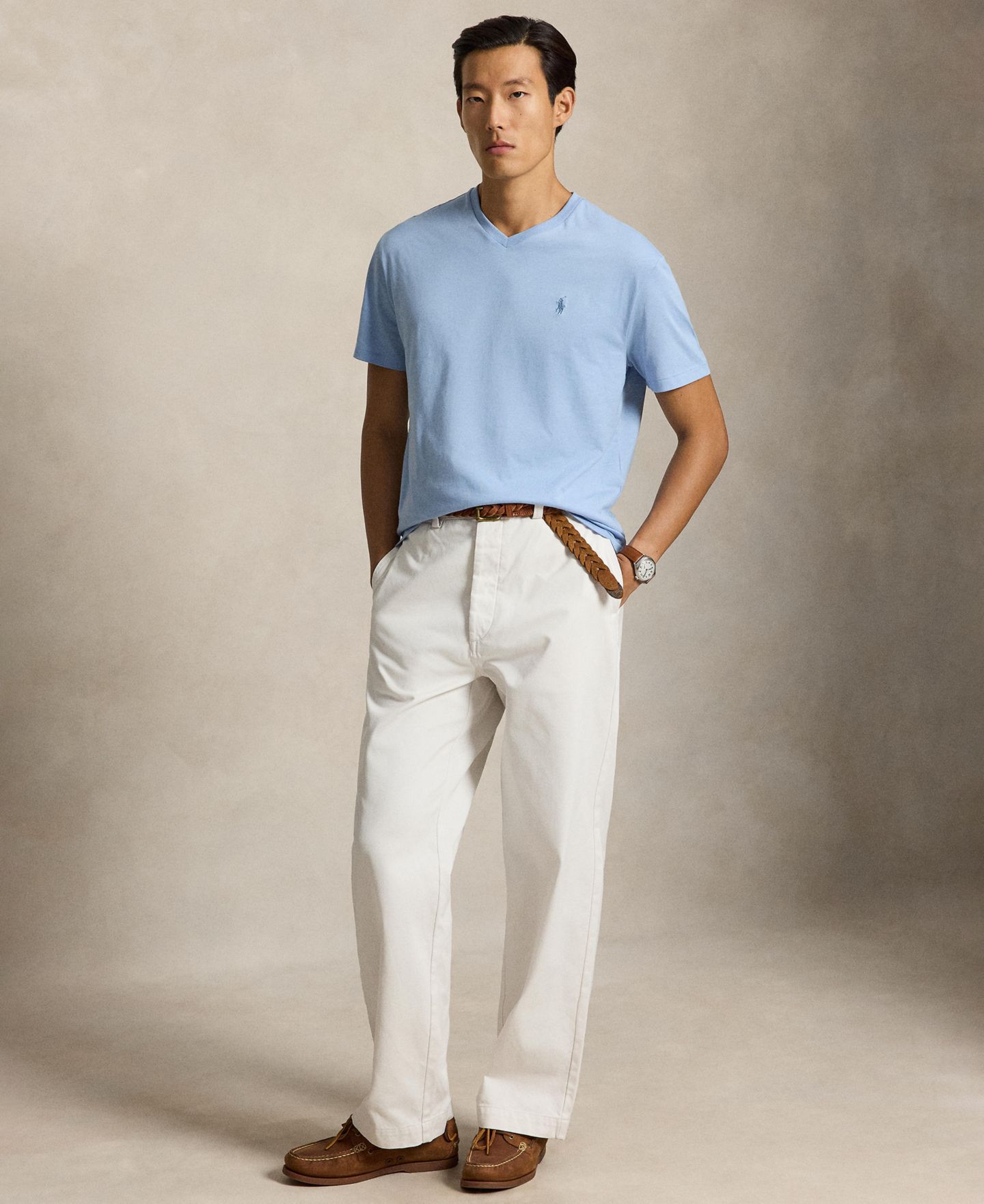 Мужская футболка Polo Ralph Lauren Classic-Fit V-Neck, цвет: Шамбре синий — фото 3