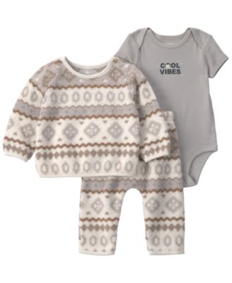 Baby Boys' Fair Isle Fleece Top, Bodysuit, and Pant, 3-Piece Set