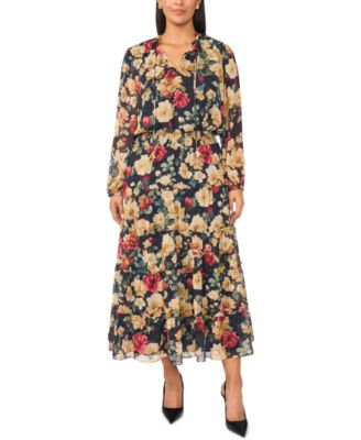 Plus Size Long-Sleeve Tiered Ruffle Maxi Dress