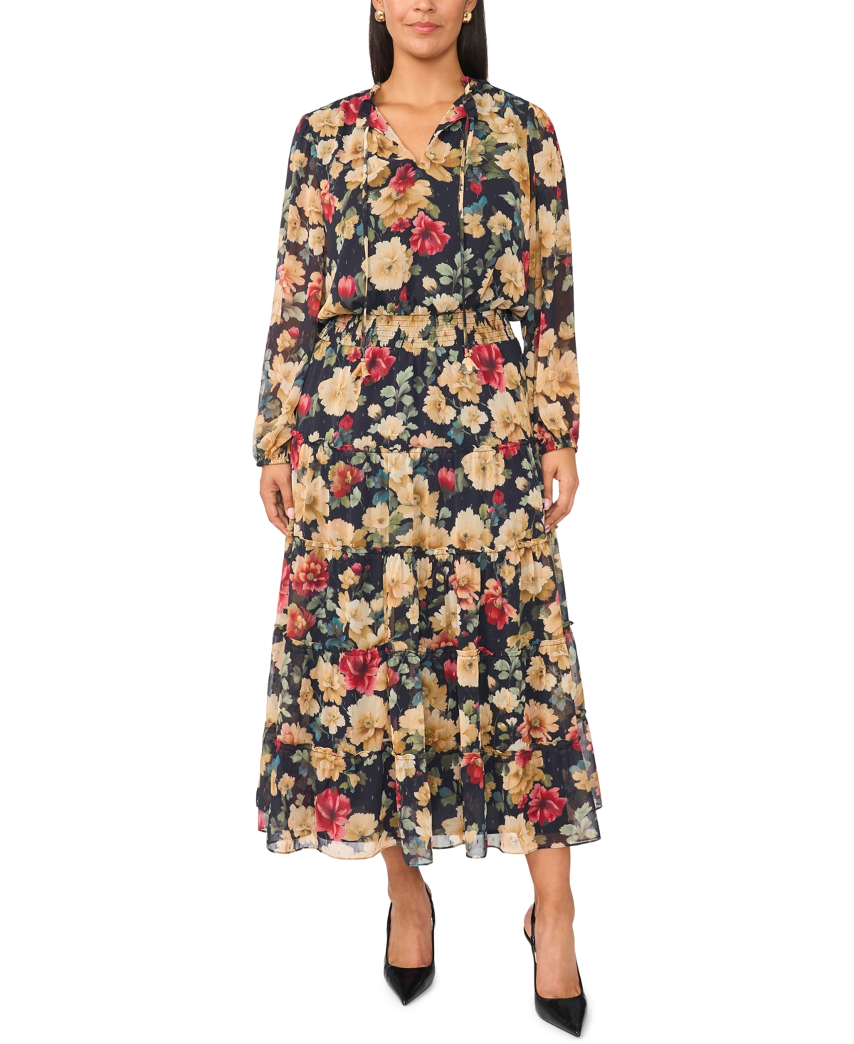 Vince Camuto Plus Long-Sleeve Tiered Ruffle Maxi Dress