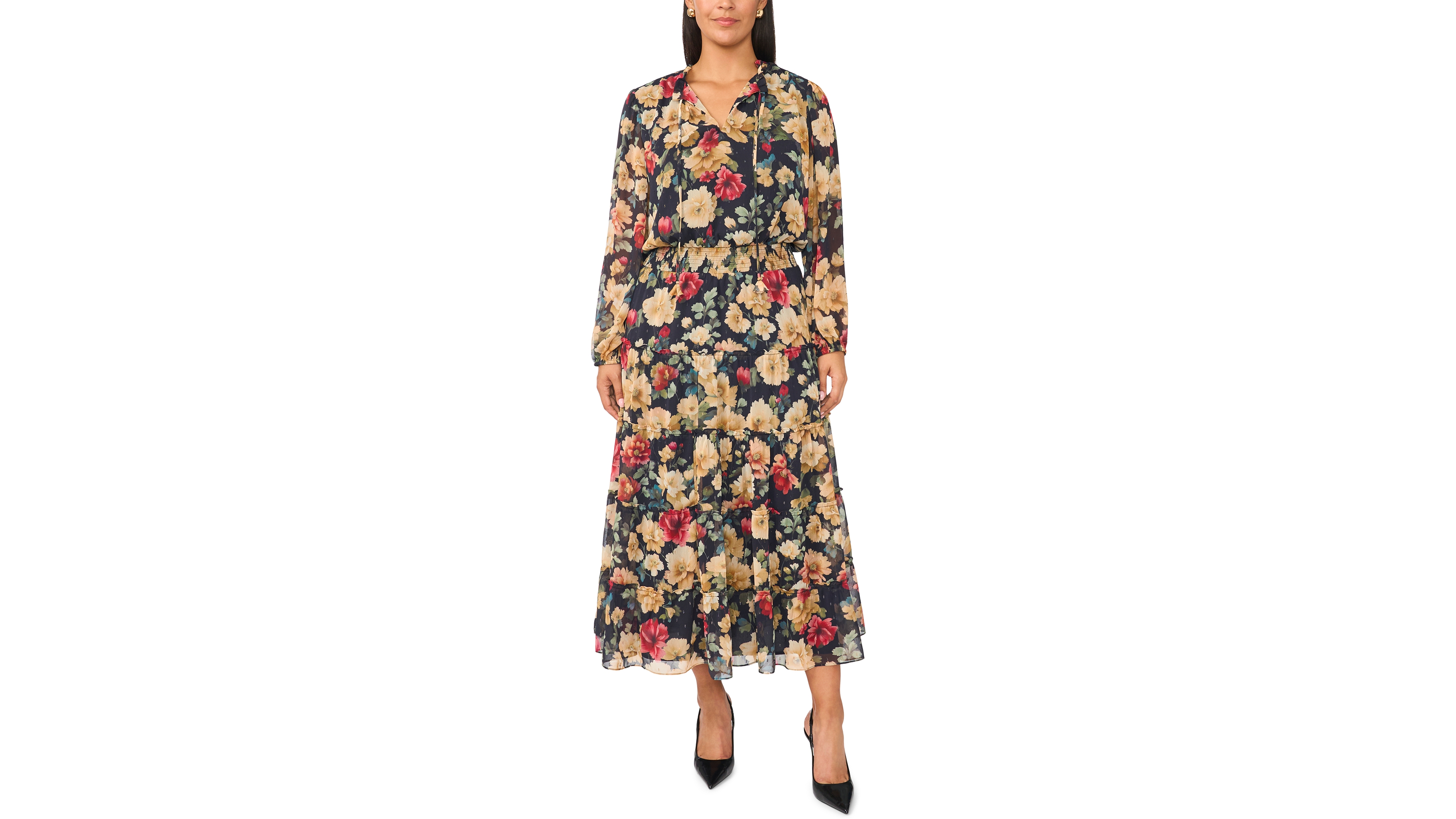 Vince Camuto Plus Long-Sleeve Tiered Ruffle Maxi Dress