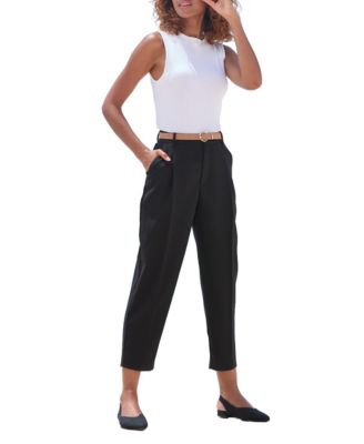 Women's High-Rise Belted Cropped Barrel-Leg Pants