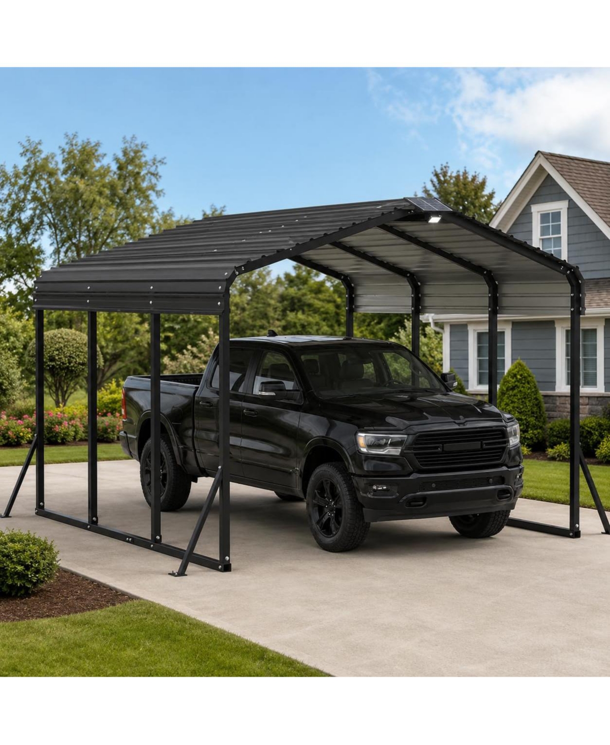 homfan 20 ft. x 15 ft. Heavy Duty Metal Carport with Remote Control Solar Light, Modern Steel Car Shelter for Driveway and Backyard Tent
