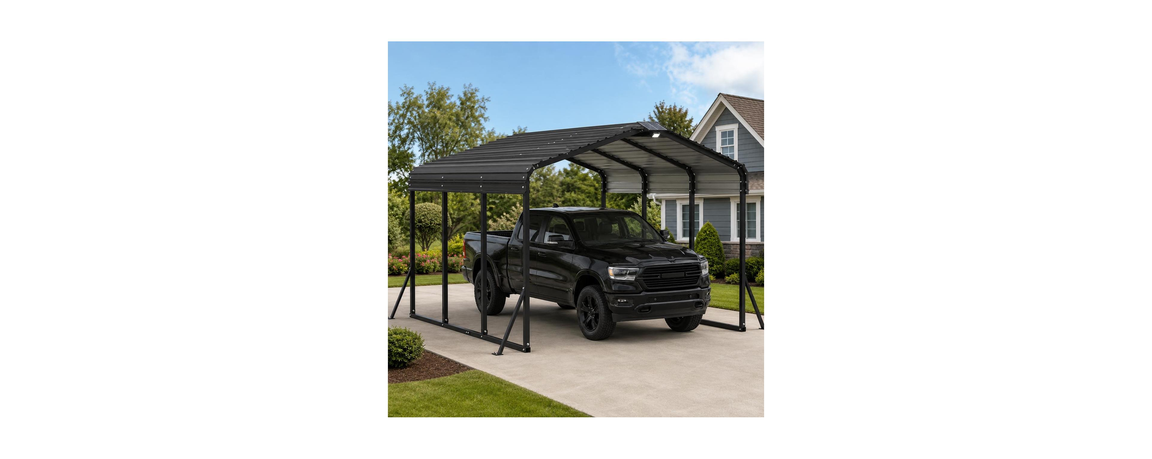 homfan 20 ft. x 15 ft. Heavy Duty Metal Carport with Remote Control Solar Light, Modern Steel Car Shelter for Driveway and Backyard Tent